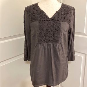 Boden 3/4 Length Sleeve Embroidered Top Gray Size 10.